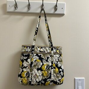 VERA BRADLEY‎ Dogwood Retired Pattern Tote Purse Handbag Yellow Black White EUC